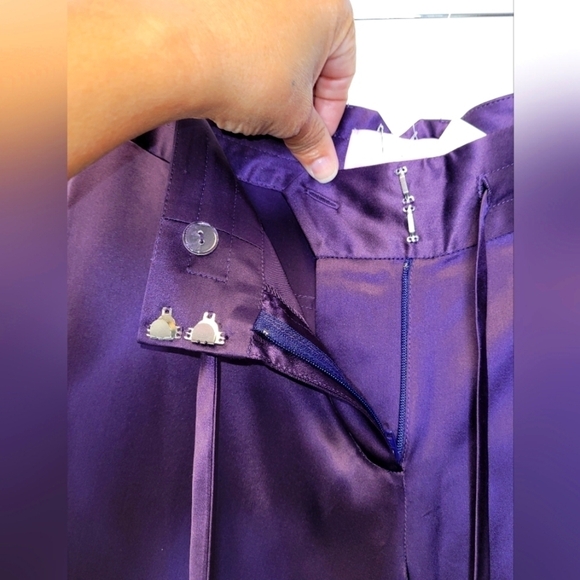 Michelle Farmer Silk Charmeuse Pants In Plum Size X-Small - Picture 8 of 16